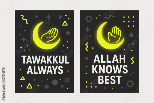 Trust & Reliance Banners. Trust & Reliance. Two vertical A6 banners with safe margins, centered composition, no elements touching edges, memphis, charcoal and