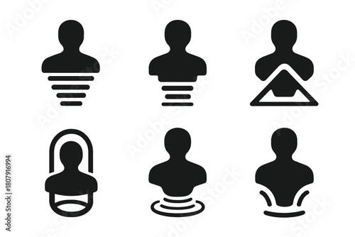 Hologram Icon Grid. Digital avatars and evolving identity. Icon set. Set Logo of Hologram Figure: 3D virtual presence. Symmetrical form, Stylized detail,
