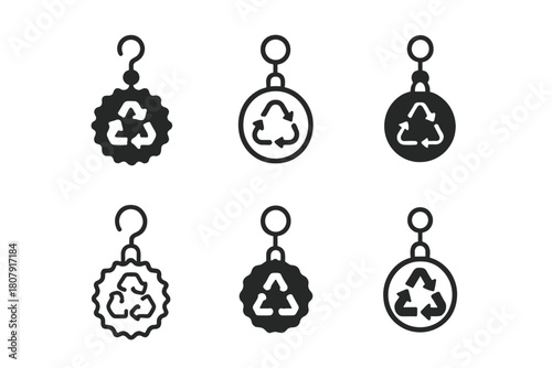 Upcycled Accessories Icons. upcycled fashion accessories. Icon set. Set Logo of upcycled fashion accessories: earrings made of bottle caps. harmonious logo