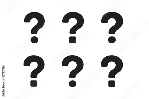 Question Mark Icons. Feedback tone perception. Icon set. Set Logo of Question Mark: Seeking clarification. Negative space, Symmetrical form, Flat solid,