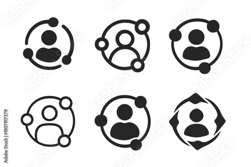 Digital Networking Logos. Social and digital networking. Icon set. Set Logo of social and digital networking: profile avatar surrounded by orbiting icons.