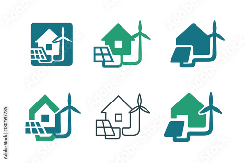 Smart Grid Icons. Smart grid technology. Icon set. Set Logo of Smart Grid Technology: digital waveform merging with energy tower. harmonious logo variations of