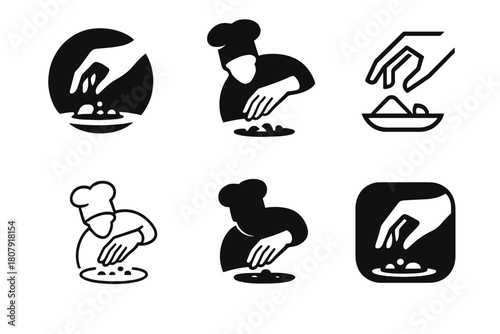 Culinary Art Logos. culinary artistry. Icon set. Set Logo of culinary artistry: elegant chef hand plating food. harmonious logo variations of the