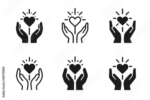 Heart Sparkler Icon Set. Romantic spontaneity in long-term relationships. Icon set. Set Logo of romantic spontaneity in long-term relationships: heart-shaped