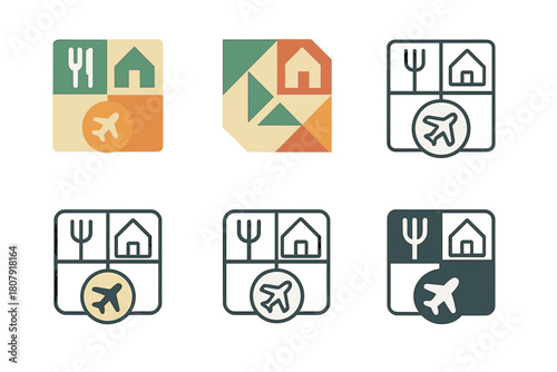 Monthly Expenses Icons. Tracking monthly expenses. Icon set. Set Logo of tracking monthly expenses: expense categories grid with icons for food, rent, and