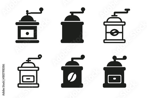 Coffee Brewing Logos. Coffee brewing. Icon set. Set Logo of coffee brewing: coffee grinder. harmonious logo variations of the same emblematic concept, each