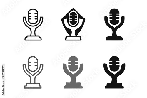Singer Audition Icons. Auditions and casting calls for singers. Icon set. Set Logo of Award Trophy: Prize for winner. Abstract geometric, Stylized detail,
