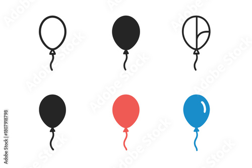 Balloon Logo Variations. Balloon. Icon set. Set Logo of balloon: single floating balloon with string. harmonious logo variations of the same emblematic