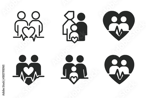 Family Mental Health Icons. Supporting mental health within the family structure. Icon set. Set Logo of Supporting mental health within the family structure: