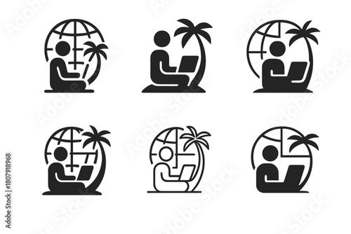 Future Work Logos. Future of work. Icon set. Set Logo of Future of work: Digital nomad. harmonious logo variations of the same emblematic concept, each with