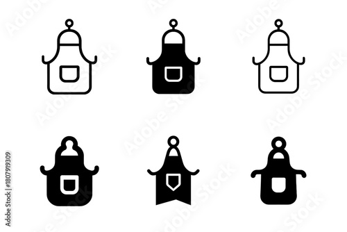 Baker's Apron Logos. Baker?s apron. Icon set. Set Logo of baker?s apron: classic apron with front pocket and neck strap. harmonious logo variations of the same