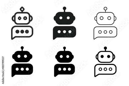 AI Chatbot Logo Set. AI chatbot interaction. Icon set. Set Logo of AI chatbot interaction: Typing indicator. harmonious logo variations of the same emblematic