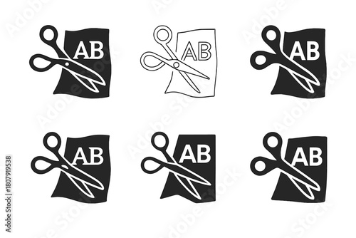 Custom Fashion Logos. Personalized fashion and custom clothing. Icon set. Set Logo of personalized fashion and custom clothing: clothing tag with personalized