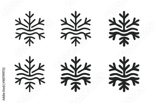 Geometric Ice Logos. Ice crystals on a frozen pond. Icon set. Set Logo of Snow Ripples: Subtle frozen waves. Abstract geometric, Stylized detail, Minimal