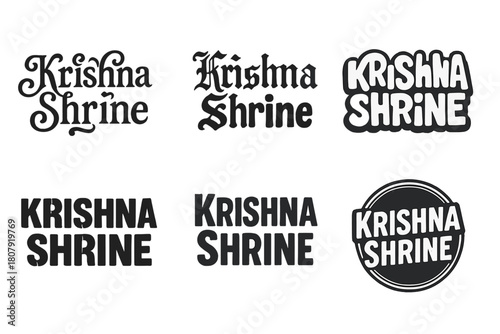 Krishna Lettering Variations. Krishna Deity. Set lettering. harmonious lettering variations of the same emblematic concept, each with different artistic