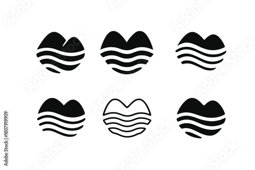 Flooded Valley Logos. Flooded valley. Icon set. Set Logo of flooded valley: house surrounded by rising water. harmonious logo variations of the same emblematic