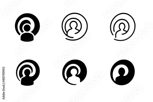 Vanishing Figures Icons. Figures vanishing into a void. Icon set. Set Logo of figures vanishing into a void: spiral-shaped disappearance effect. harmonious