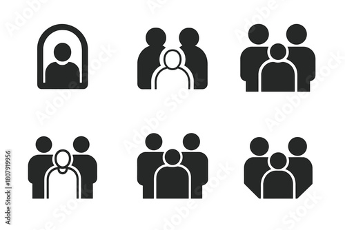 Family Elderly Care Icons. elderly care within the family unit. Icon set. Set Logo of elderly care within the family unit: elderly person with family