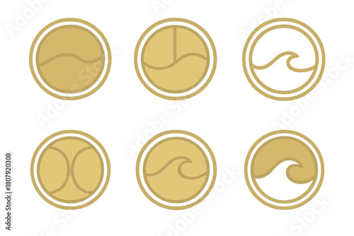 Round Logo Variations. Round. Icon set. Set Logo of round: coin-like disk with beveled edge. harmonious logo variations of the same emblematic concept, each