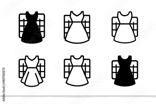 Augmented Reality Fashion Icons. Augmented reality fashion. Icon set. Set Logo of augmented reality fashion: smart glasses projecting virtual clothing.