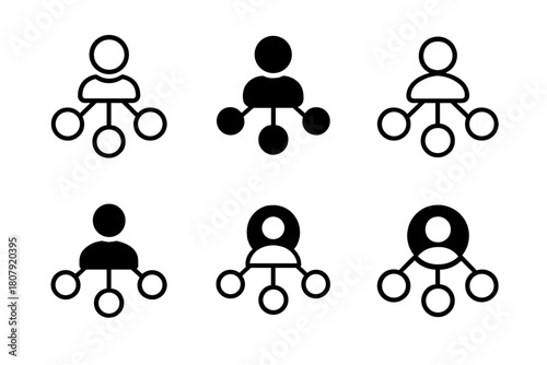 Influencer Campaign Logos. Influencer campaigns targeting niche markets. Icon set. Set Logo of Influencer Campaigns: influencer icon connected to segmented