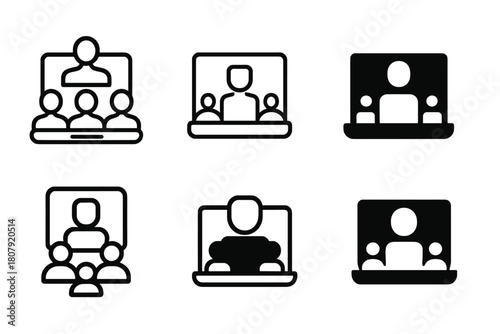 Future Work Icons. Future of work. Icon set. Set Logo of Future of work: Remote work setup. harmonious logo variations of the same emblematic concept, each