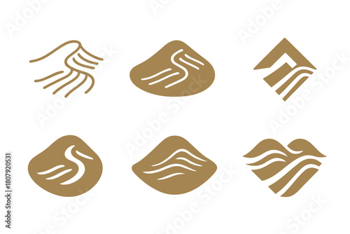 Shifting Sands Icons. Shifting Sands. Icon set. Set Logo of Shifting Sands: sweeping desert dunes with wind lines. harmonious logo variations of the same