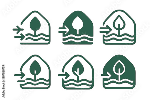 Artificial Ecosystem Logos. Artificial ecosystems and self-sustaining habitats. Icon set. Set Logo of Artificial ecosystems and self-sustaining habitats: Air