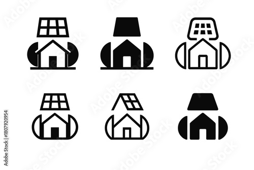 Solar Relief Architecture Icons. Architecture for disaster preparedness and recovery. Icon set. Set Logo of architecture for disaster preparedness