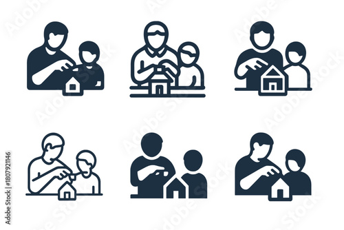 Father-Son Activity Logos. Father and son activity. Icon set. Set Logo of father and son activity: cooking together. harmonious logo variations of the same