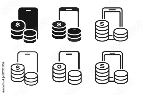Finance App Icons. Managing finances with an app. Icon set. Set Logo of managing finances with an app: credit card and analytics chart. harmonious logo