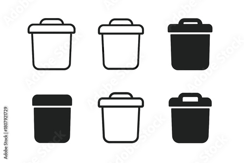 Trash Bin Lids. Trash bin lid. Icon set. Set Logo of Trash bin lid: Square lid. harmonious logo variations of the same emblematic concept (Negative space,