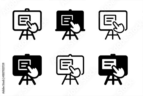 Interactive Whiteboard Icons. Interactive whiteboards. Icon set. Set Logo of Interactive whiteboards: Students interacting with board. harmonious