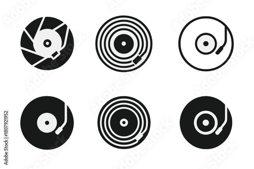 Vinyl Festival Logos. Music festival flyer. Icon set. Set Logo of music festival flyer: vinyl record. harmonious logo variations of the same emblematic