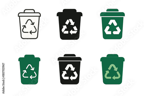 Waste Management Icons. waste management. Icon set. Set Logo of waste management: green energy from waste. harmonious logo variations of the same emblematic
