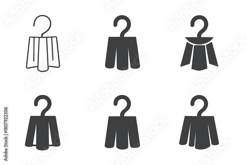 Curtain Hook Logo Variations. Curtain hook. Icon set. Set Logo of curtain hook: simple metal hook holding fabric folds. harmonious logo variations of the same