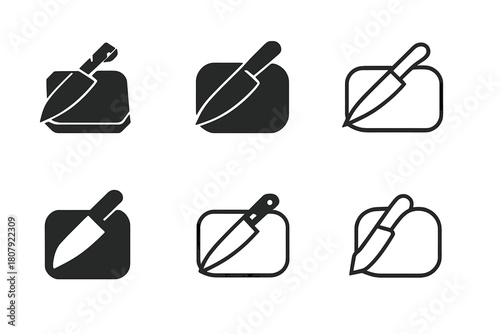 Carving Knife Logos. Carving knife. Icon set. Set Logo of Carving knife: Chef?s carving knife. harmonious logo variations of the same emblematic concept, each