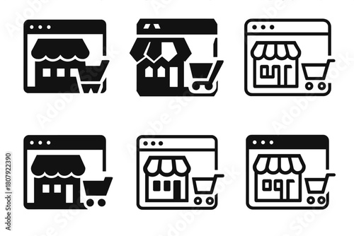Online Shopping Influence Logos. the influence of online shopping on brick-and-mortar stores. Icon set. Set Logo of the influence of online shopping on