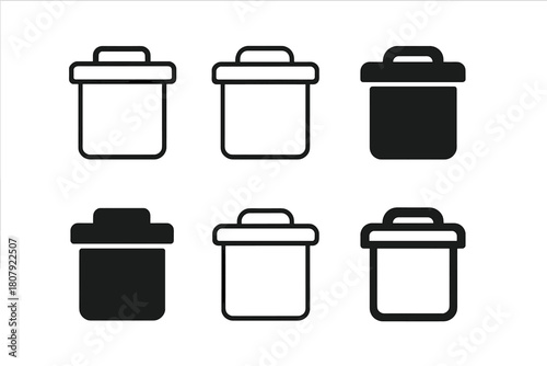 Trash Bin Lids. Trash bin lid. Icon set. Set Logo of Trash bin lid: Square lid. harmonious logo variations of the same emblematic concept (Negative space,