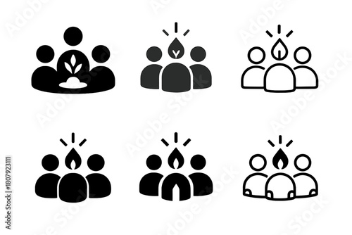 Business Incubator Icons. Business incubator. Icon set. Set Logo of business incubator: collaborative team growing around central spark. harmonious logo