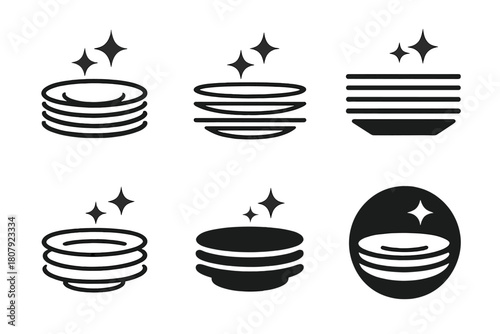 Minimalist Plate Logos. Stacking clean plates. Icon set. Set Logo of stacking clean plates: minimalist dish arrangement. harmonious logo variations of the same