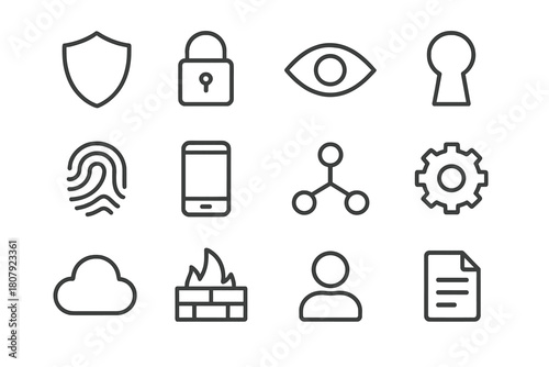 Privacy Icon Set. Online privacy concerns and data breaches. Icon set. Set Logo of Online privacy: Key. harmonious logo variations of the same emblematic
