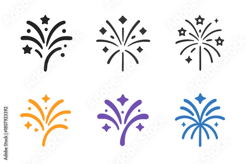 Carnival Emblem Icons. Carnival celebration. Icon set. Set Logo of carnival celebration: fireworks burst. harmonious logo variations of the same emblematic
