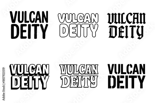 Vulcan Lettering Variations. Vulcan Deity. Set lettering. harmonious lettering variations of the same emblematic concept, each with different