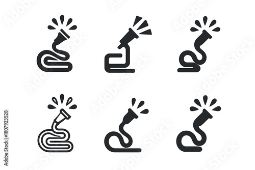 Hose Icon Variations. Hose. Icon set. Set Logo of hose: water spray nozzle. harmonious logo variations of the same emblematic concept, each with different