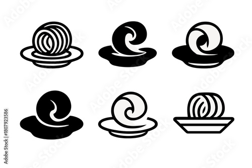 Butter Dish Icons. Butter dish. Icon set. Set Logo of Butter dish: Butter spreader and dish combo. harmonious logo variations of the same emblematic concept,