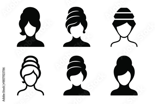 Retro Hairstyle Icons. old-school hairstyles. Icon set. Set Logo of old-school hairstyles: 1950s victory rolls. harmonious logo variations of the