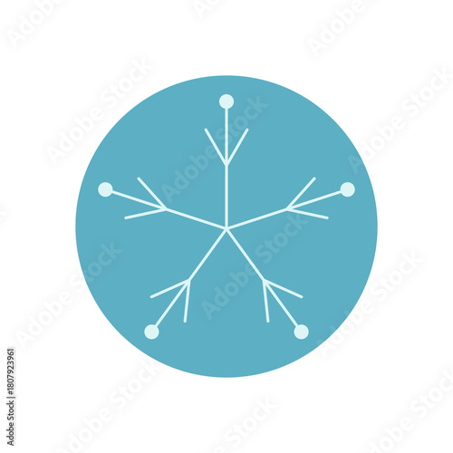 Blue snow flake sticker in simple outline style. Snowflake ornament in circle element, with cold winter ice theme. Perfect for christmas lid and holiday package design.