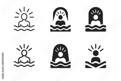 Baptism Icon Variations. The significance of baptism in Christian faith. Icon set. Set Logo of baptism: water droplet enclosing a cross. harmonious logo