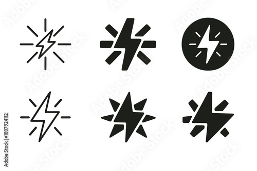 Creative Lightning Logo Set. Flash of brilliance. Icon set. Set Logo of flash of brilliance: abstract lightning pattern forming a creative burst. harmonious